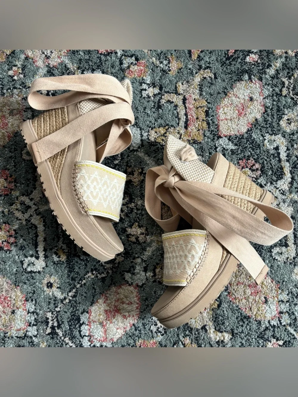 UGG Abbot Ankle Wrap Wedge Sandals in Driftwood Sz 9.5